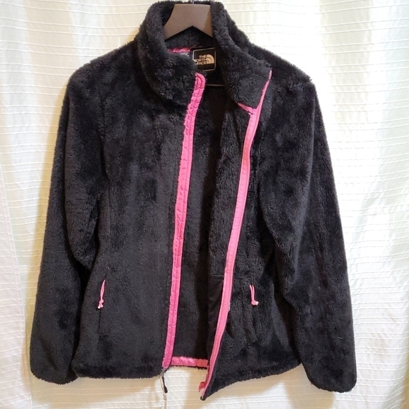 THE NORTH FACE Fleece Teddy Jacket Black w Pink Accents Girls Size XL - Picture 5 of 8